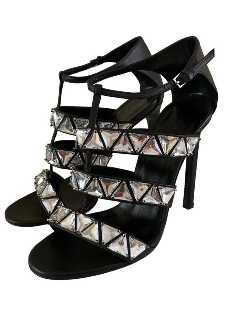 Gucci Napa Crystal Triple-Band Sandal Heels Size 39